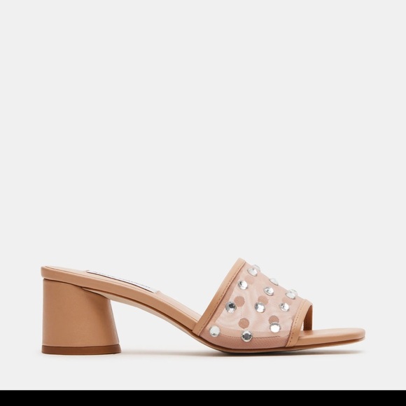 Steve Madden Shoes - Steve Madden Rhinestone Tan Mule Square Toe Sandal Mesh Womens Size 11